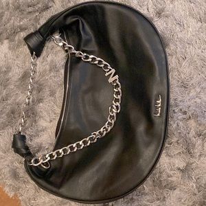 Large black Nicole Miller hobo bag silver chains